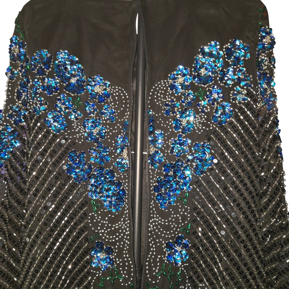 Alyce Designs VTG Gown Womens Sz 12 Black & Blue Sequin Beaded Silk Formal Dress - Picture 9 of 12